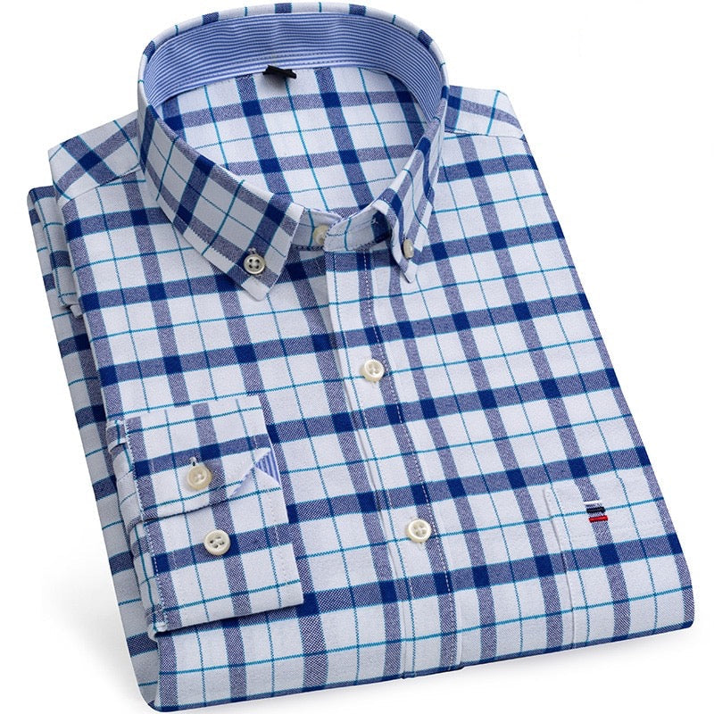 Chemise Coton Carrellée Bleue Régulière