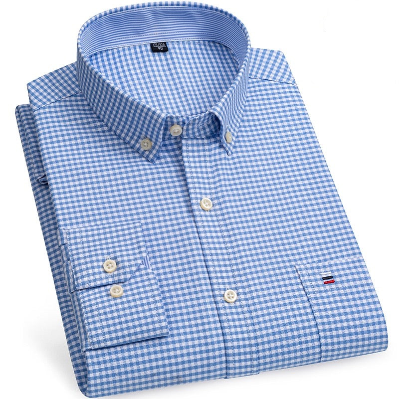 Camisa xadrez azul de algodão Regular Fit