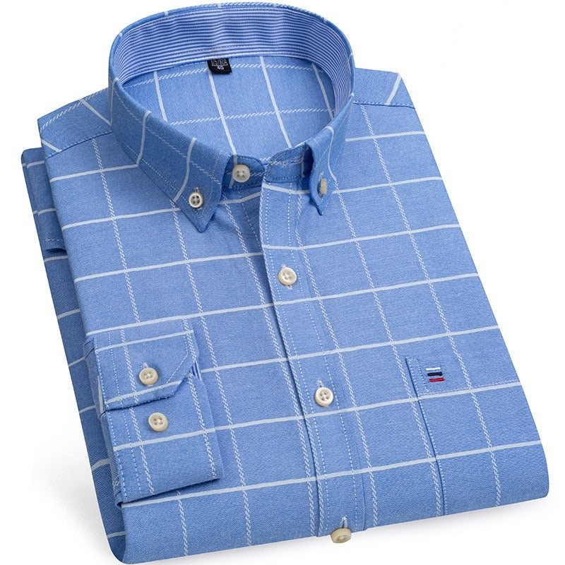 Camisa de algodón azul regular fit