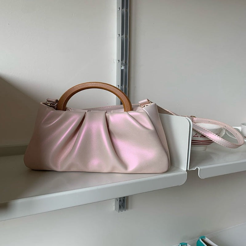 Borsa con manico in perla pochette in legno