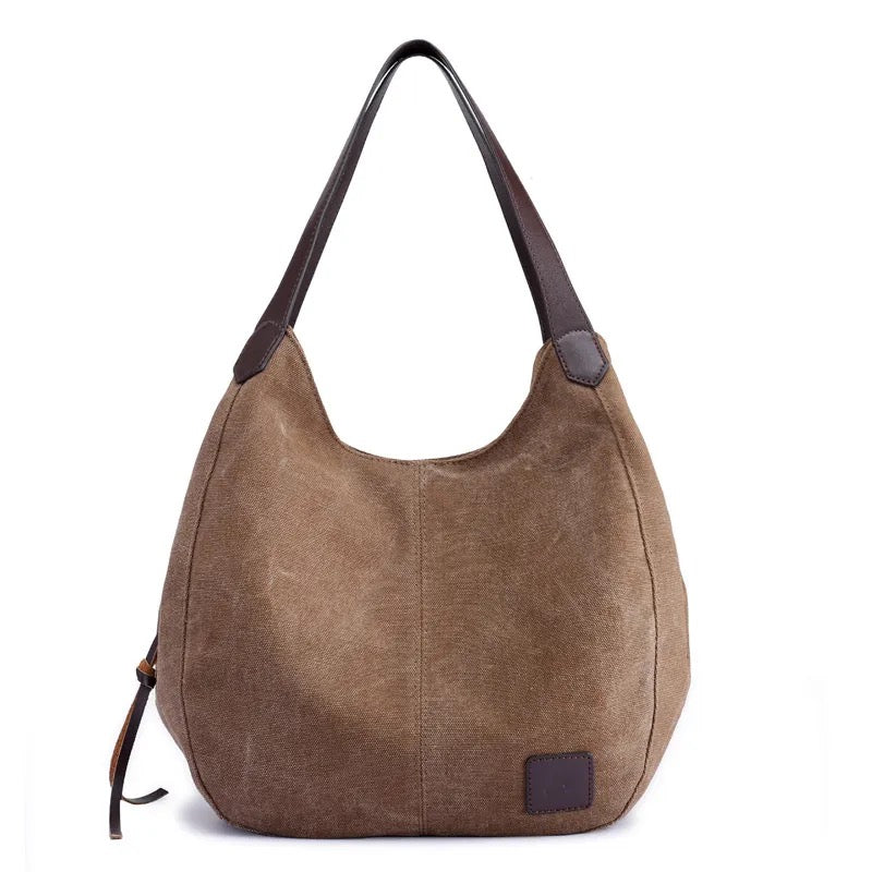 Schultertasche aus Kaffee-farbenem Canvas