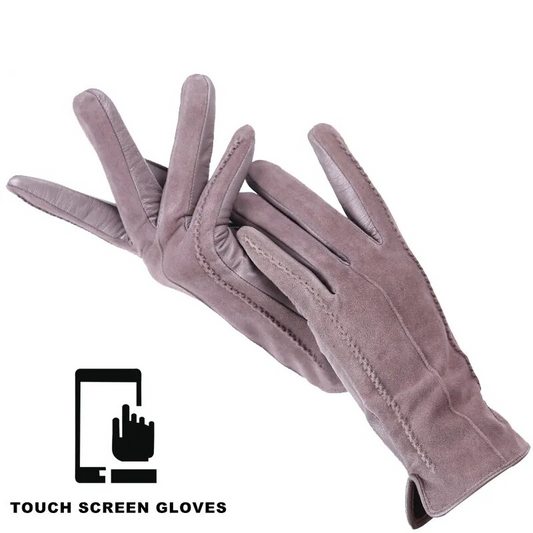 Roze lederen handschoenen touchscreen