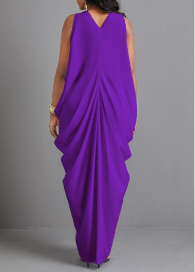 开叉 O 形紫色超长连衣裙