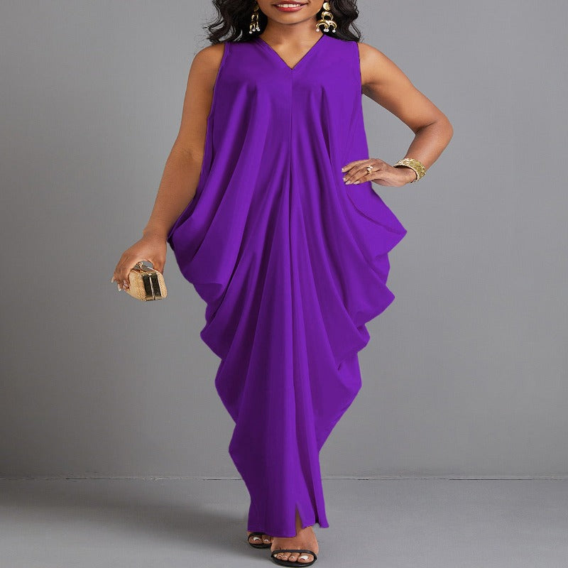 开叉 O 形紫色超长连衣裙